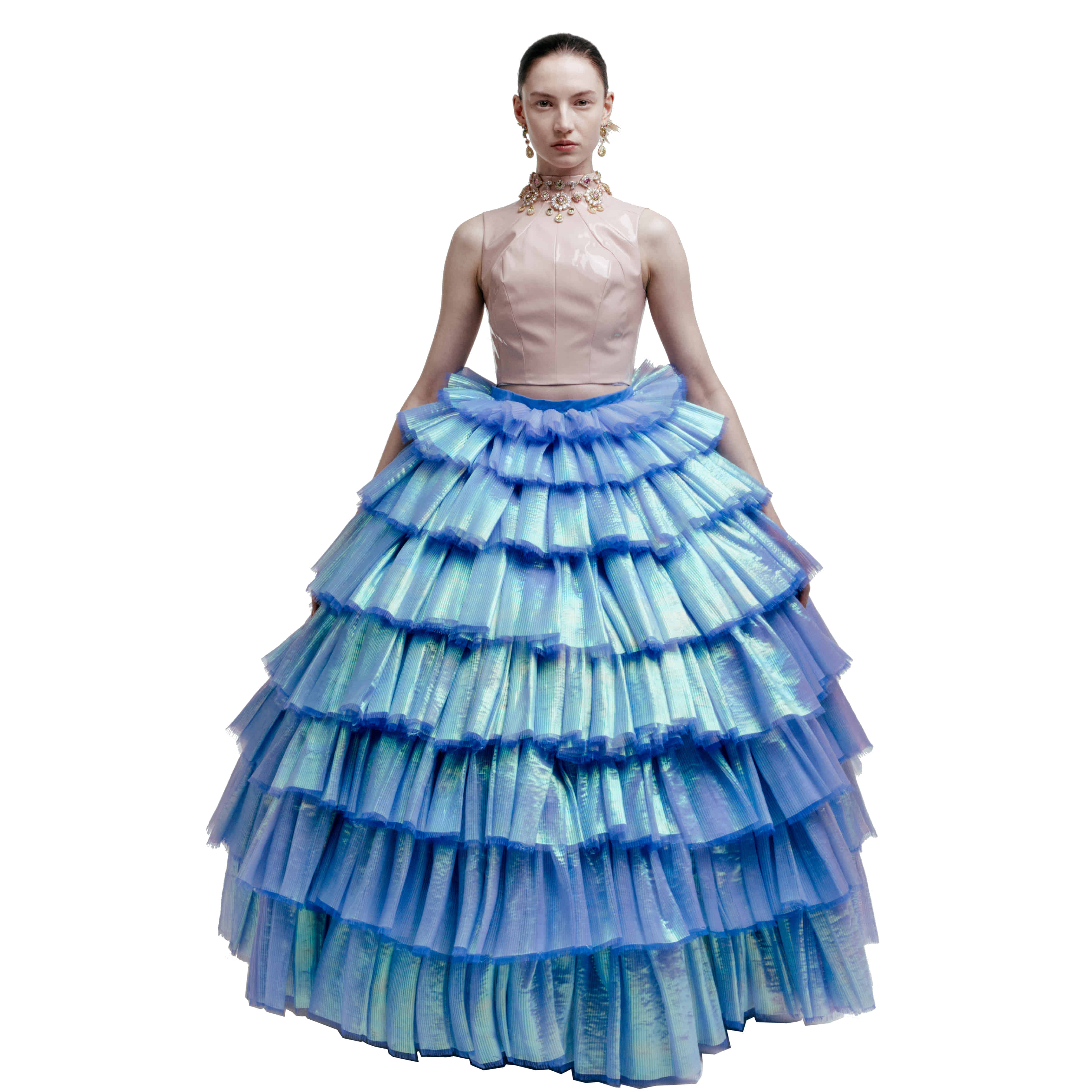 Hologram Blue Pleat Full Skirt
